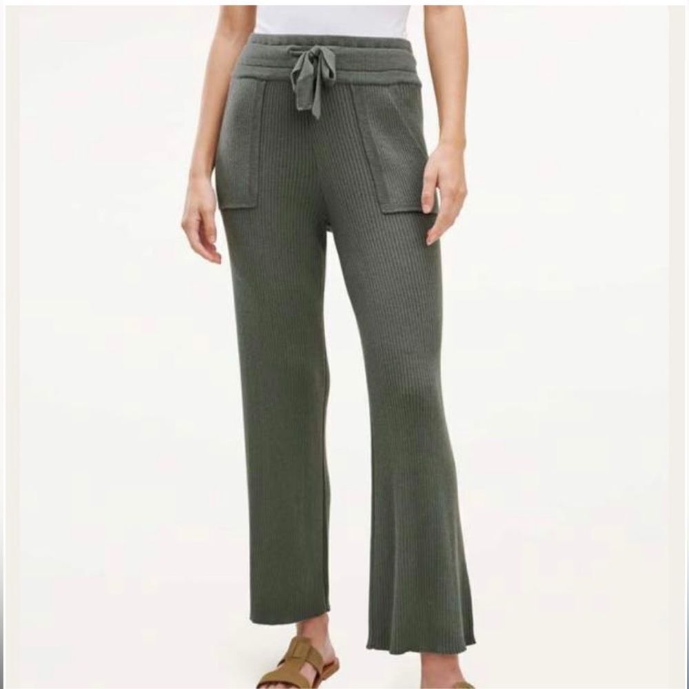 Splendid Georgie Rib Knit Drawstring Wide Leg Lounge Pants Gray Wom